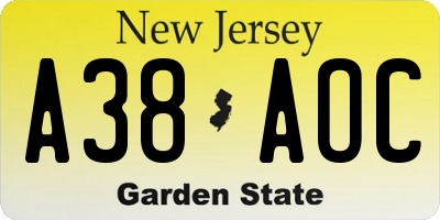 NJ license plate A38AOC