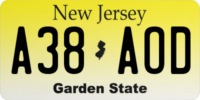 NJ license plate A38AOD