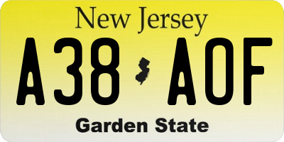 NJ license plate A38AOF