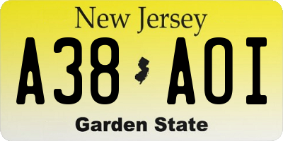 NJ license plate A38AOI