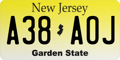 NJ license plate A38AOJ