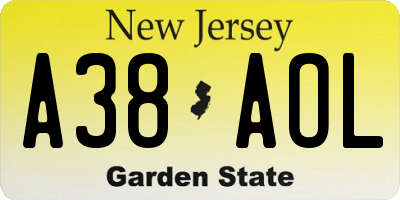 NJ license plate A38AOL