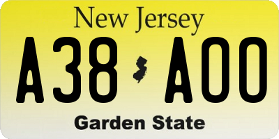 NJ license plate A38AOO