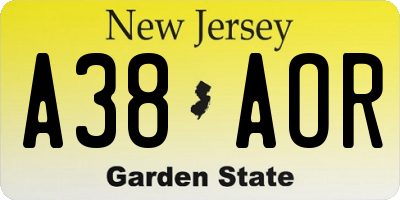 NJ license plate A38AOR