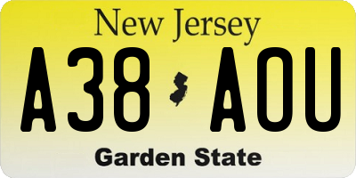 NJ license plate A38AOU