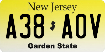 NJ license plate A38AOV