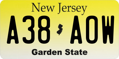 NJ license plate A38AOW