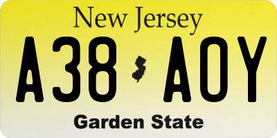 NJ license plate A38AOY