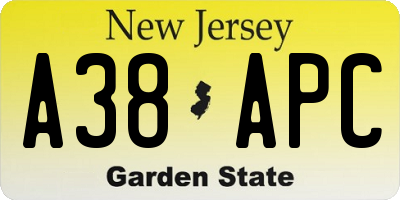 NJ license plate A38APC