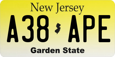 NJ license plate A38APE