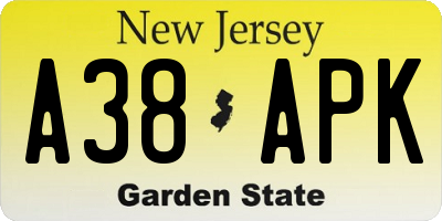 NJ license plate A38APK