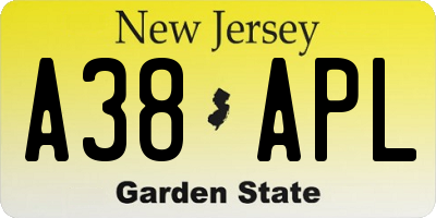 NJ license plate A38APL