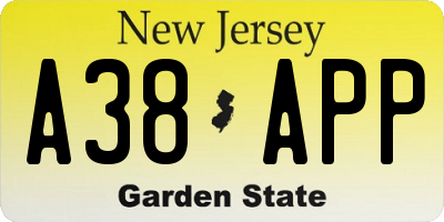 NJ license plate A38APP