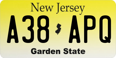 NJ license plate A38APQ