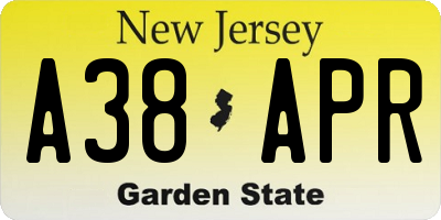 NJ license plate A38APR