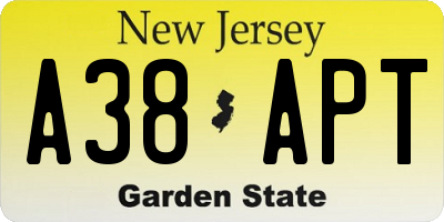 NJ license plate A38APT