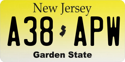 NJ license plate A38APW
