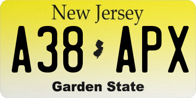 NJ license plate A38APX