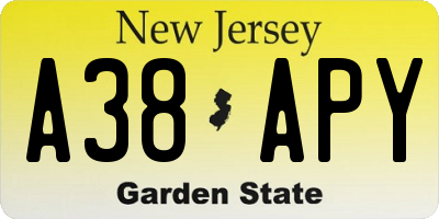 NJ license plate A38APY