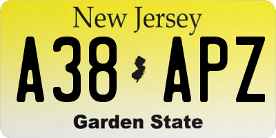 NJ license plate A38APZ