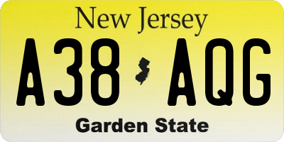 NJ license plate A38AQG