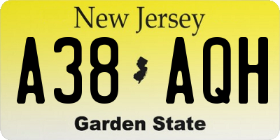 NJ license plate A38AQH