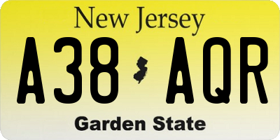 NJ license plate A38AQR