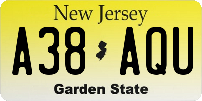 NJ license plate A38AQU