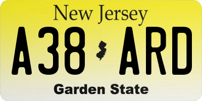 NJ license plate A38ARD
