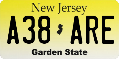 NJ license plate A38ARE