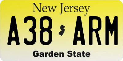 NJ license plate A38ARM