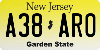 NJ license plate A38ARO