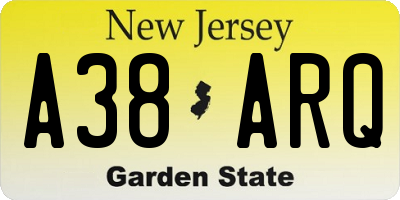 NJ license plate A38ARQ