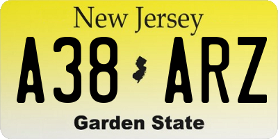 NJ license plate A38ARZ