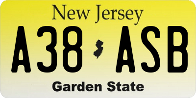 NJ license plate A38ASB