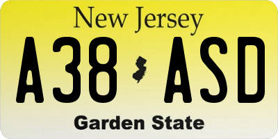 NJ license plate A38ASD