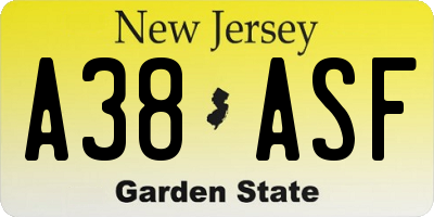 NJ license plate A38ASF