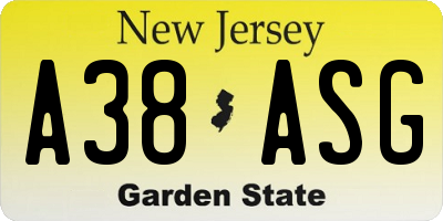 NJ license plate A38ASG