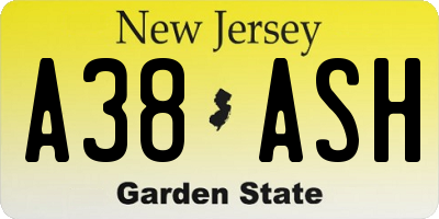 NJ license plate A38ASH