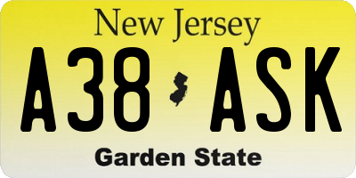 NJ license plate A38ASK