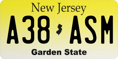 NJ license plate A38ASM
