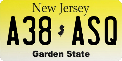 NJ license plate A38ASQ