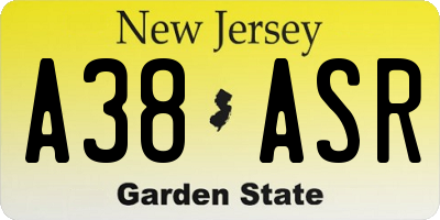NJ license plate A38ASR
