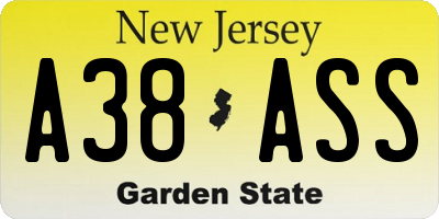 NJ license plate A38ASS