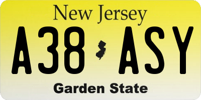 NJ license plate A38ASY