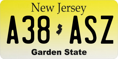 NJ license plate A38ASZ