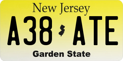 NJ license plate A38ATE