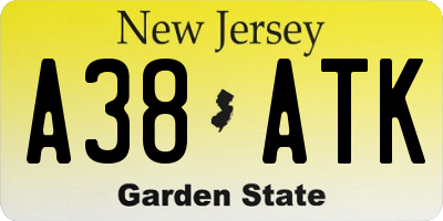 NJ license plate A38ATK