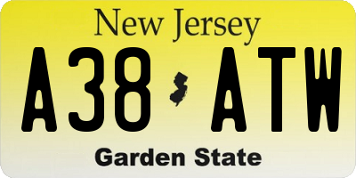 NJ license plate A38ATW