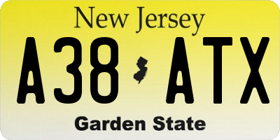 NJ license plate A38ATX